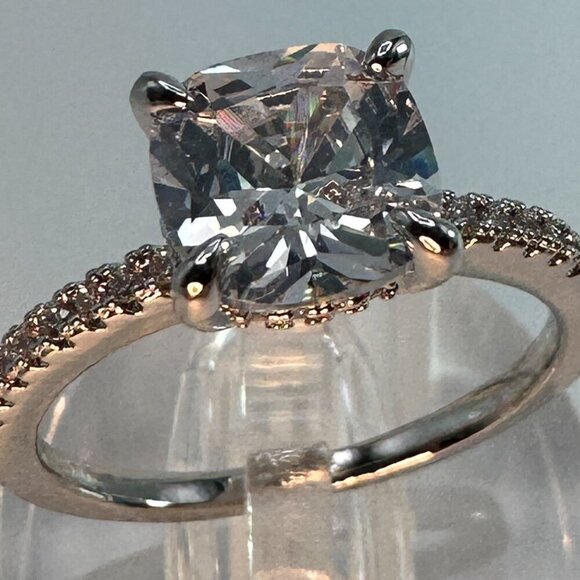 Cubic Zirconia Ring Sterling Silver plated Engagement Ring - Picture 12 of 12